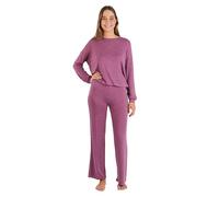 TRAMAS+ Pigiama da Mezza Stagione da Donna, Pigiama Angorina da Donna, Set di T-Shirt a Maniche Lunghe e Pantaloni Lunghi con Vita Calda Regolabile, Set da Donna- L, Berenjena