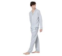 TRAMAS+ Pigiama da Uomo Camicia Lunga, 100% Cotone, con Manica Lunga e Pantalone Lungo, Completo da Notte Mezza Stagione - XL, Sarananda Celeste