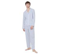 TRAMAS+ Pigiama da Uomo Camicia Lunga, 100% Cotone, con Manica Lunga e Pantalone Lungo, Completo da Notte Mezza Stagione - M, Raya Ferdinand Celeste