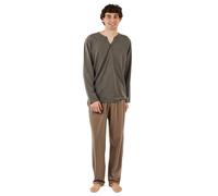 TRAMAS+ Pigiama da Uomo con Bottoni, Maniche Lunghe e Pantaloni Lunghi, per Tutte Le Stagioni, Set di Abbigliamento da Dormire - M Marron Pétrole