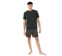 TRAMAS+ Pigiama da Uomo Estivo, Completo Pigiama con Maglietta a Maniche Corte e Pantaloncini, Pigiama Comodo e Fresco - L, Nino Verde