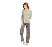 TRAMAS+ Pigiama Donna 100% Cotone, Pigiama Lungo Donna, Completo Maglia Maniche Lunghe e Pantaloni Lunghi con Vita Regolabile - S, Gabi Verde Claro