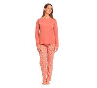 TRAMAS+ Pigiama Donna 100% Cotone, Pigiama Lungo Donna, Completo Maglia Maniche Lunghe e Pantaloni Lunghi con Vita Regolabile - L, Mesalia Rosa Marsala