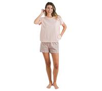TRAMAS+ Pigiama Donna Cotone Estivo, Completo Leggero Maglietta e Pantaloncini, Pigiama Donna per Primavera ed Estate, XL - Villa Rosa
