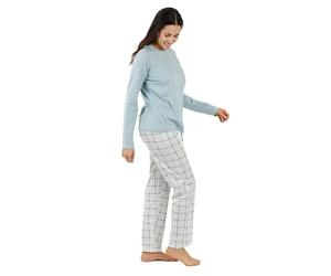 TRAMAS+ Pigiama Donna in 100% Cotone con Maglietta a Maniche Lunghe e Pantaloni Lunghi, Pigiama per Tutte Le Stagioni dell'Anno, Abbigliamento da Notte - L, Quadro Eracle Indaco