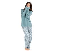 TRAMAS+ Pigiama Donna Lungo, 100% Cotone, con Maniche Lunghe e Pantaloni Lungi per Donna, Completo da Notte, Pigiama da Donna, Pigiama Donna Primavera - L, Alino Indigo