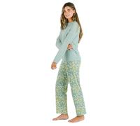 TRAMAS+ Pigiama Donna Lungo, 100% Cotone, con Maniche Lunghe e Pantaloni Lungi per Donna, Completo da Notte, Pigiama da Donna, Pigiama Donna Primavera - L, Zafra Verde