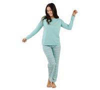 TRAMAS+ Pigiama Donna Lungo, 100% Cotone, con Maniche Lunghe e Pantaloni Lungi per Donna, Completo da Notte, Pigiama da Donna, Pigiama Donna Primavera - S, Ola Verde