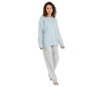 TRAMAS+ Pigiama Donna Lungo, 100% Cotone, con Maniche Lunghe e Pantaloni Lungi per Donna, Completo da Notte, Pigiama da Donna, Pigiama Donna Primavera - S, Raya Bill Celeste