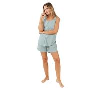 TRAMAS+ Pigiama Estivo da Donna 100% Cotone Due Pezzi con Maglietta Senza Maniche e Pantaloncini Regolabili, Comodo, Fresco, Elegante e Stampato - L, Anita Verde