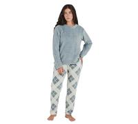 TRAMAS+ Pigiama Invernale da Donna, Set di T-Shirt a Maniche Lunghe e Pantaloni Lunghi Con Vita Calda Regolabile, Corallo - XL, Cuadro Guima