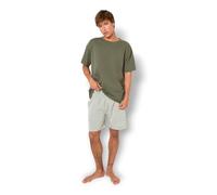 TRAMAS+ Pigiama Uomo Estate 100% Cotone, Set Maglietta a Maniche Corte e Pantaloncini, Abbigliamento da Notte Fresco e Comodo - L, R cilian, Verde Caccia