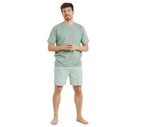 TRAMAS+ Pigiama Uomo Estivo in 100% Cotone, Completo Pigiama Uomo con Maglietta a Maniche Corte e Pantaloncini, Set Notte Leggero e Confortevole per l’Estate, XL - Olimpo Verde Francés
