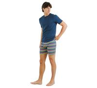 TRAMAS+ Pigiama Uomo Estivo in 100% Cotone, Completo Pigiama Uomo con Maglietta a Maniche Corte e Pantaloncini, Set Notte Leggero e Confortevole per l’Estate, L - Flax Azul