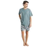 TRAMAS+ Pigiama Uomo Estivo in 100% Cotone, Completo Pigiama Uomo con Maglietta a Maniche Corte e Pantaloncini, Set Notte Leggero e Confortevole per l’Estate, L - Creta Verde Francés