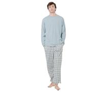 TRAMAS+ Pigiama Uomo in 100% Cotone, Pigiama Uomo Completo Lungo con Maniche Lunghe, Comodo e Traspirante - XL, Raya jerezano Cammello