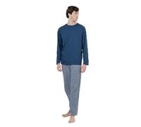 TRAMAS+ Pigiama Uomo in 100% Cotone, Pigiama Uomo Completo Lungo con Maniche Lunghe, Comodo e Traspirante - XXL, Cuadro Joshua Blu Navy
