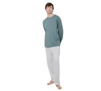 TRAMAS+ Pigiama Uomo in 100% Cotone, Pigiama Uomo Completo Lungo con Maniche Lunghe, Comodo e Traspirante - S, Cuadro Bali Verde Acqua