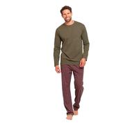 TRAMAS+ Pigiama Uomo in 100% Cotone, Pigiama Uomo Completo Lungo con Maniche Lunghe, Comodo e Traspirante - S, Gladiolo Verde Caccia