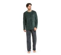 TRAMAS+ Pigiama Uomo Invernale Coralina Manica Lunga Pile Pantaloni Lunghi - S, Cuadro Ruz Verde