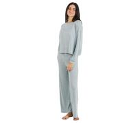 TRAMAS+ Pigiama da Mezza Stagione da Donna, Pigiama Angorina da Donna, Set di T-Shirt a Maniche Lunghe e Pantaloni Lunghi con Vita Calda Regolabile, Set da Donna- L, Celeste