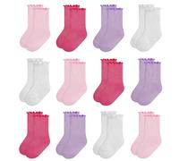 TRAMLE Calzini per bambine e ragazze, confezione da 12 paia di calzini con bordo increspato e risvolto alla caviglia, per bambine da 0 a 6 anni, rosa, 4-6 Years