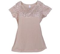 Tramonte Maglia Donna in Pizzo Manica Corta T Shirt Estiva Beig (Beige, S/M)