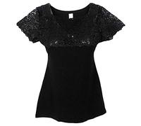 Tramonte Maglia Donna in Pizzo Manica Corta T Shirt Estiva Nero (Nero, S/M)