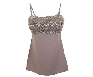 Tramonte sotto Giacca Top Canottiera Micro Modal in Pizzo Spalla Stretta Fango (Fango, 2-S)