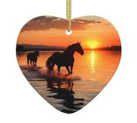 Tramonti Lago Cavalli Albero di Natale in Ceramica Appeso Cuore Forma Ornamenti Albero di Natale Stampati su entrambi i lati Ciondoli di Natale Per Nuova Famiglia Festa Vacanze Decor