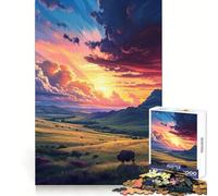 Tramonti su una vasta area - Puzzle da 1000 pezzi per adolescenti - Gioco rompicapo per attività domestiche - Articolo di alta qualità con taglio a forma di Babbo Natale 50x75cm