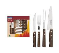 Tramontina 22299/011 Set Posate da Bistecca, 14 Pezzi con Manico di Legno Naturale, Doppia/triplice chiodatura