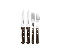 Tramontina Set di 4 posate da bistecca Gaucho, con 2 coltelli da bistecca e 2 forchette da bistecca, in acciaio inox, manico in vero legno, FSC