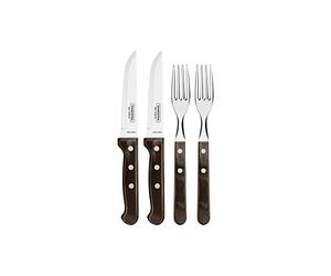 Tramontina Set di 4 posate da bistecca Gaucho, con 2 coltelli da bistecca e 2 forchette da bistecca, in acciaio inox, manico in vero legno, FSC