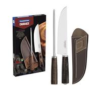 Tramontina Set di Coltelli con Lame in Acciaio Inox e Manici in Legno Castagno con Affilacoltelli 2 Pezzi