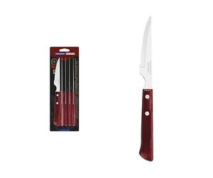 Tramontina Set di Coltelli per Carne/BBQ in Acciaio Inox e Manici in Legno Polywood Rosso 6 Pezzi