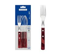 Tramontina Polywood rosso, set 6 forchette da tavola con denti in acciaio inox e manici in legno trattato Polywood Rosso, Set 6 Forchette da Tavola con Denti in Acciaio Inox e Manici in Legno Trattato
