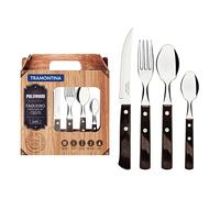 Tramontina Set posate Polywood Castagno 24 pezzi con coltelli da bistecca, lavabile in lavastoviglie