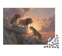 Tramonto 1000pcs (75x50cm) - Leones Tigers And Leopardos Fight on The Edge of The Cliff Puzzle Per Adulti GioGattotolo Fai-da-te