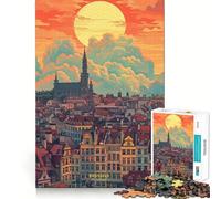 Tramonto a Bruxelles, Belgio Puzzle da 1000 pezzi per adulti e ragazzi Ideale per migliorare la memoria, rilassare la mente e creare un'atmosfera magica Regalo di Natale 38x52cm