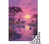 Tramonto Al Lago Sam, Dove Gli Animali Bevono Acqua In Armonia1000 Pezzi Impossibili Per Adulti, Giochi, Regali, Sfide Per Bambini38x26cm/1000pcs