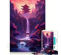 Tramonto al neon Cascata Puzzle da 1000 pezzi per adolescenti Gioco di esercizi mentali Tempo di condivisione Taglio di precisione Pezzo da collezione artistica 38x52cm