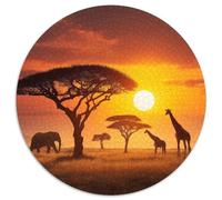 Tramonto arancione dorato-orange Tramonto|Elefantes Giraffes And Acacia Alberos| Puzzle Divertenti Per Tutta La Famiglia 1000pcs (67.5x67.5cm) Adulti