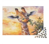 Tramonto Background - Cute Giraffa Eating Foglie Puzzle 1000Pcs Decorazione Per La Casa. Rilassamento E Intelligence Per Adulti E Bambini Da 14 Anni 1000pcs (75x50cm)