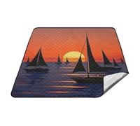 Tramonto Barca Rosso Blu Impermeabile Coperta da Picnic All'aperto Impermeabile Spiaggia Picnic Coperte Grande per Famiglia Primavera Regali cobija para la playa