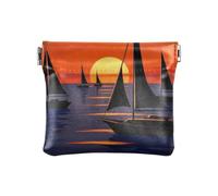 Tramonto Barca Rosso Blu Moda PU Cuoio Piccolo Portamonete Comodo Mini Caso Cosmetico per le Donne guarda monedas para carro