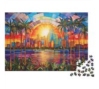 Tramonto Città Tropicale Puzzle 1000 Pezzi Carta per Adulti Cielo Arcobaleno Gioco di Puzzle 1000 Pezzi Relax Decorazione Casa 38x26cm/1000pcs