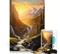 Tramonto con cascata nella foresta Puzzle da 1000 pezzi per adolescenti Puzzle per migliorare la memoria Rilassante Divertimento Design Assemblaggio Caldo Sorpresa 38x52cm