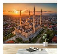 Tramonto Crepuscolo Edifici Della Città, Carta da Parati Murale 350x256 cm XXL Poster Gigante Non Tessuto per Soggiorno Camera da Letto Camera dei Bambini Tv Sfondo Decorazione Parete, Blu