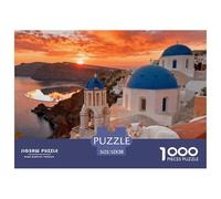 Tramonto d'autunno sul cratere di Santorini Puzzle in Legno Impermeabile Puzzles Da 1000 Pezzi Regali Per Adulti Divertenti Per Decorazioni Domestiche